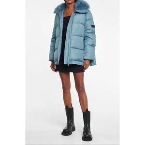 Army By Yves Salomon Celeste Blue Down Puffer Jacket Women's Size 36